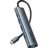 Hub USB Tipo-C 3.0 Vention TGZHB/ 3xUSB/ 1xUSB Tipo-C PD/ Gris