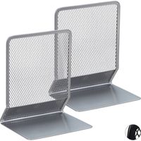 Serre-livres Relaxdays, lot de 2 pour livres, DVD et magazines, robuste, HxLxP env. 16,5 x 13 x 10,5 cm, argent