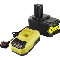 Batterie de rechange 5,0 Ah pour Ryobi 18 V et chargeur P117, compatible avec les batteries Ryobi 18 V One+ RB18L25, RB18L50, P108, P107, P104, P780 (1 batterie + 1 chargeur)