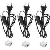 3 Pièces Cordon avec Interrupteur 1,8 m Câble de Connexion avec Euro Fiche, 2 x 0,75 mm²,2 x Câbles de Lampe avec Interrupteur pour Lampes, Lampes de Table, lampadaires (Noir)