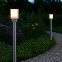 Lampada da esterno lampade da giardino esterno argento lampada da terra luci di via, acciaio inossidabile metallo bianco trasparente, IP54, 1x E27, DxH 12x80 cm, set di 2