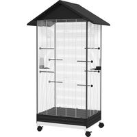 Jaula para pájaros con ruedas, metálica, bandeja extraíble, puertas 79x65x155 cm negro