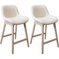 Mob-In – Lot de 2 tabourets de bar en chêne massif – Assise tissu bouclette 65cm – Dossier intégré pour confort – Supporte jusqu'à 120 kg