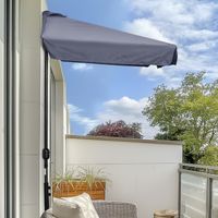 Demi-parasol balcon 5 entretoises métal 2,3x1,3x2,49m polyester haute densité, gris