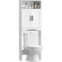 Armario sobre Inodoro Mueble de Baño con 2 Puertas de Cierre Silencioso Estante Abierto 64x21x173,5 cm Blanco