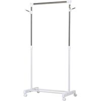 Perchero Estándar Altura Ajustable Portátil con Estante Inferior sobre Ruedas Tubería de Acero 68.5x42x87-145 cm Blanco Plata