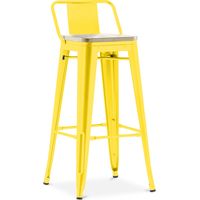 Sgabello da bar con schienale - Design industriale - Legno e acciaio - 76cm - Nuova edizione - Stylix Giallo