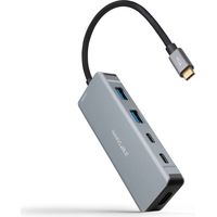 Nanocable HUB USB-C 6-in-1, da USB-C 3.2 GEN1 5G a 2 x USB-A + 2 x USB-C + HDMI + USB-C PD 100W, Alluminio, 15 cm, Grigio