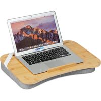 Relaxdays Supporto Pc Portatile con Cuscino, Vassoio Poggia Laptop in Bambù, LxP: 51x36 cm, da Letto, Naturale Grigio