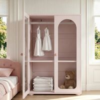 Armoire 2 portes, rose pâle, 80 x 50 x 120 cm, avec portes en verre acrylique et poignées en céramique, étagères réglables en hauteur