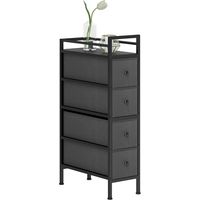 4 Drawer Fabric Dresser Chest of Drawers, Slim Storage Cabinet with Steel Frame for Small Spaces, Bedroom, Black