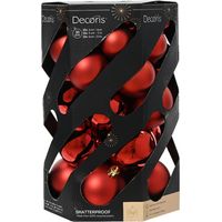 Shatterproof Mixed 30 Christmas Baubles - Red - Various Sizes