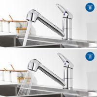 Auralum grifo de cocina extensible con 2 tipos de chorro, grifo de ducha, grifo de fregadero de cocina con grifo monomando cromado giratorio 360°