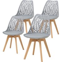 Wokaka - Set di 4 sedie da pranzo design scandinavo - Schienale traforato a fogliame grigio - Gambe in legno di faggio
