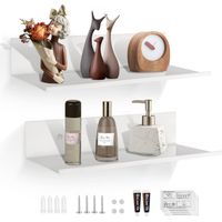 2-Piece 40cm Metal Wall Shelves, Bathroom Wall Shelf, Shower Shelf, No Drilling Required, White Hanging Shelves, Wall-Mounted Spice Rack, Floating Shelves for Living Room and Kitchen