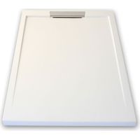 Mineralguss-Duschwanne extra flach LUX Schieferoptik weiß 90x120cm Ablaufschutz in Chrom Ablaufschutz in Chrom