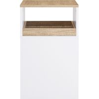Rollendes Druckermöbel mit Schubkasten Kompakt-Schreibtisch mit 1 abnehmbaren Schubkasten und 1 offener Nische, kleines Ablagemöbel für Büro oder Haus, Weiß und Naturholz, 40x50x65 cm, ASK08-WN