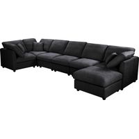 YHL Voyura 2213 Sofá en chenilla moderno con cojines - capacidad para 6 personas - brazos cuadrados - Negro