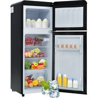 Frigo vintage double porte 92L Réfrigérateur congélateur compact avec éclairage LED Classe D pour cuisine et salon