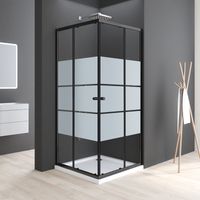 Schwarzer Duschkabine 75x75 cm Schiebetür Eckeinstieg, Duschkabine 75x75 cm Eckeinstieg Duschabtrennung mit 6mm ESG Sicherheitsglas Glas Duschwand, Dusche Schiebetüren Höhe: 185cm
