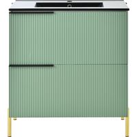 Meuble sous-vasque de salle de bain avec lavabo en céramique, vasque simple avec tiroirs en MDF, meuble de salle de bain sur pied avec vasque, vert