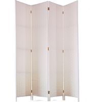 Pegane – Paravent 4 panneaux tressé en fibres naturelles – Dimensions 180x45 cm – Couleur blanc – Design moderne pour séparation d'espace