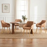 Goeurvant Sillas de comedor minimalistas con soporte lumbar cómodo, reposabrazos ergonómicos y patas de madera resistentes - Juego de 4 – Marrón - Chenilla