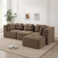 Canapé d'angle en L sans cadre, canapé d'angle modulable, canapé d'angle avec pouf, canapé modulable en velours côtelé, canapé trois places en velours côtelé, assise profonde, convient au salon,
