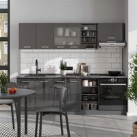 Cucina componibile R-Line, Antracite lucido/antracite, 240 cm , PL Rovere, Vicco