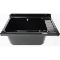 Fregadero de pared 58x38 cm con escurridor – Negro – Profundo y resistente a los rayos UV – Ideal para exteriores – Kit de montaje – Negrari