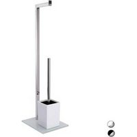 PIED DE COLONNE EN ACIER INOXYDABLE PORTE-BALAI BASE EN VERRE RECTANGULAIRE Dimensions : acier inoxydable, verre noir