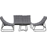 Mobilier de jardin 4 places 2 chaises 1 canapé 2 places 1 table coussins épais acier gris