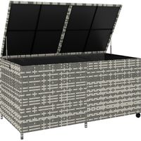 650L Garden Storage Box with 2 Wheels, Rattan Deck Box with Waterproof Zipped Liner, Safe Pneumatic Rods, Mixed Grey