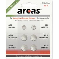 Ensemble de piles bouton ARCAS, AG3, AG4, AG10, AG13, 6 pièces