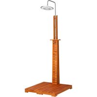 CASARIA® Outdoor Garden Shower FSC®-Certified Eucalyptus Wood Large Adjustable Showerhead Built-in Shelf Base Plate Weatherproof Natural Look