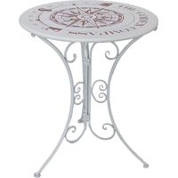 Kleiner Gartentisch Eisen Beistelltisch Balkontisch klein rund, weiß, Kompass Design, DxH 60x70 cm