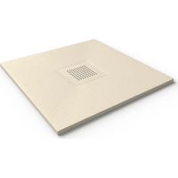 Mineralguss-Duschwanne extra flach SLATE Schieferoptik Beige 90x80 cm Auslaufschutz in Farbe