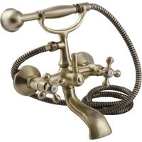 Robinet mural en laiton antique rétro Stilo – Mitigeur à deux leviers – Bec fixe 163mm – Cartouche céramique – Kit douche inclus – Kuchinox