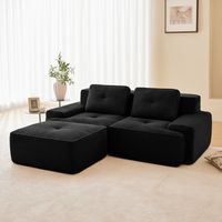 Canapé d'angle 2 places modulaire en Velours côtelé avec 1 pouf,Sans cadre,32D Élastique,Sièges extra profonds,204x177x69cm,Noir