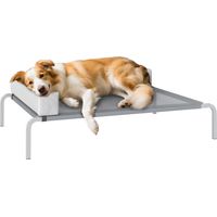 Hundeliege Outdoor, Erhöhtes Hundebett für Mittelgroße Hunde, mit L-förmige Kissen 110x75x30cm, Hellgrau