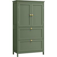 Vasagle – Meuble bas de salle de bain avec 2 portes et 2 tiroirs – Étagères réglables – Dimensions 30 x 60 x 110 cm – MDF vert forêt
