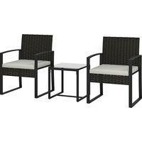 Ensemble jardin ratan synthétique 2 fauteuils avec coussins amovibles table verre crème