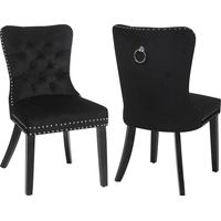 Puluomis – Chaise de salle à manger lot de 2 en velours – Siège capitonné en mousse – Pieds en bois massif – Dossier haut noir – Charge max 150 kg