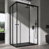 doporro Cabine de Douche Noir en Angle Transparent 90x140cm Paroi de Douche Hauteur de 190cm Portes Coulissantes Montage Réversible Receveur de Douche Inclus Ravenna16K-Plus