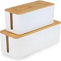 Set de 2 boîtes à câbles Blanc & Bambou Boîtes en 40,5x15,5cm & 32x13,5cm