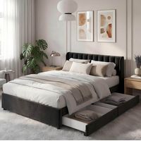 Bett Doppelbett Stauraum 140x200 Samt Schwarz OKMYHOME
