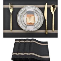 Set mit 4 schwarzen Platzsets – Waschbare, moderne, strapazierfähige und pflegeleichte Vinyl-Platzsets – Hitzebeständige Platzsets für den Küchentisch (schwarz mit Streifen, 4 Stück)
