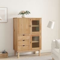 Vidaxl – Buffet haut OTTA 85x43x125 cm en bois massif de pin – 3 tiroirs et 3 portes – Armoire polyvalente pour rangement