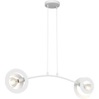 Lampadario 2 Luci Crono Acciaio Bianco A Bracci E Diffusori A Doppio Cerchio