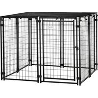 Recinto per cani pieghevole con copertura 8 pannelli porta bloccabile 141x141x113cm nero